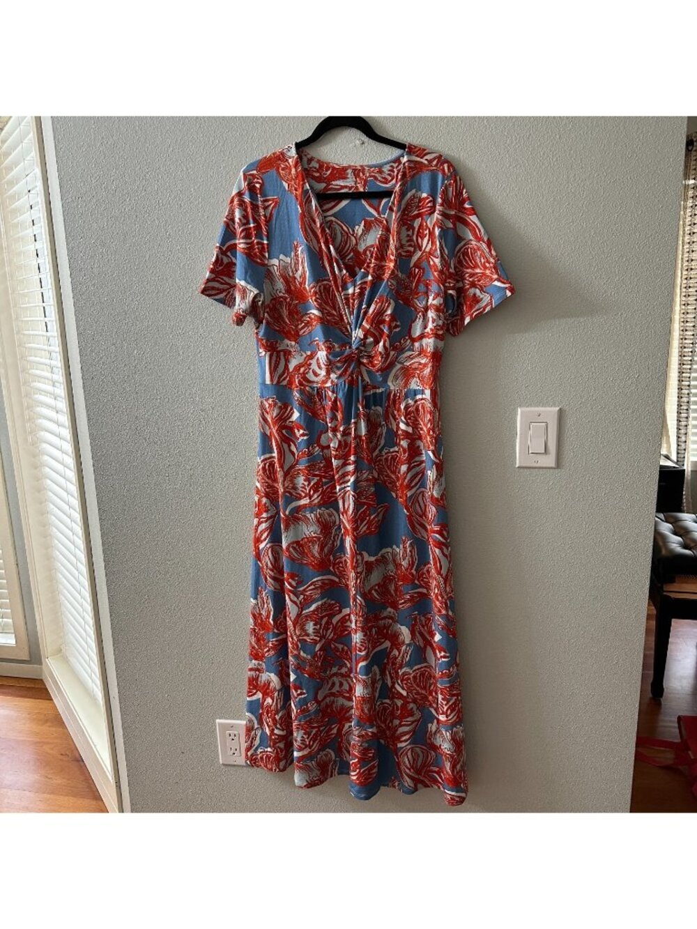 Soft Surroundings Floral Spritzer Maxi Dress Twist Front LARGE Short Sleeve